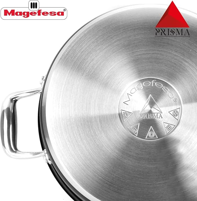 MAGEFESA Prisma 11-inch Braiser with Lid, made in 18/10 Stainless Steel, for All Types of Stovetops, including INDUCTION, Easy Cleaning, Dishwasher and Oven Safe up to 392쨘C