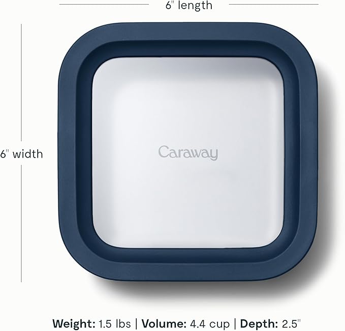 Caraway 6pc Glass Food Storage Set ??4.4 Cup Food Containers (6) - Ceramic Coated - Non Toxic, Non Stick with Lids - Microwave Safe - Navy