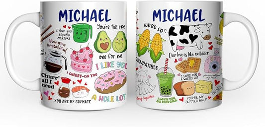 OrnamentallyYou Hand Drawn Corny Love Puns Personalized Valentine Mug with Custom Name