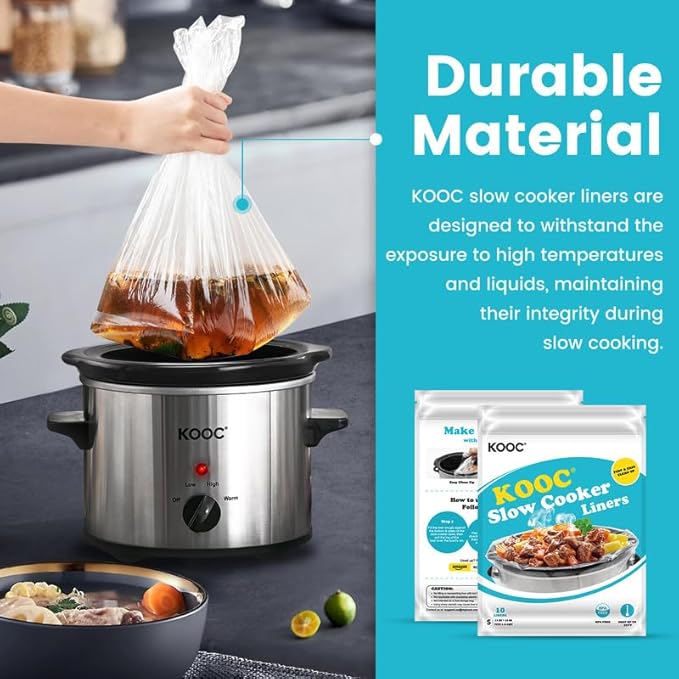 KOOC Slow Cooker Liners 10"x13" 10 count Small Size Disposable Pot Liners Cooking Bags Fit 1.5 qt to 2 qt Pot BPA Free Fresh Locking Seal Design