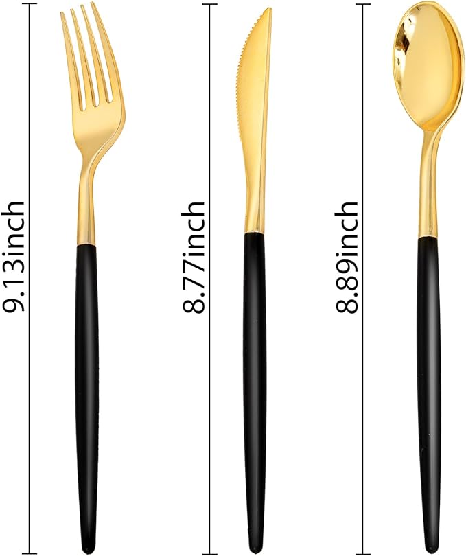 SUT Gold Plastic Silverware (160Pcs) Forks and Spoons Disposable, 80 Gold Plastic Forks, 40 Gold Knives, 40 Gold Spoons, Black and Gold Utensils Set Disposable for Parties, Weddings