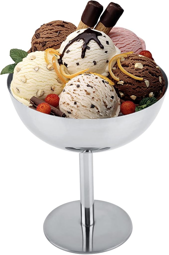 Hapivida Stainless Steel Ice Cream Cup, Serving Dessert Bowls Cups Sauce Bowls Mini Round Footed Yogurt Snack Candy Cups for Salad Fruit Pudding (Tall)