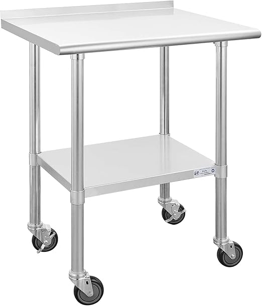 Hally Stainless Steel Table for Prep & Work 24 x 30 Inches with Caster Wheels, NSF Commercial Heavy Duty Table with Undershelf and Backsplash for Restaurant, Home and Hotel