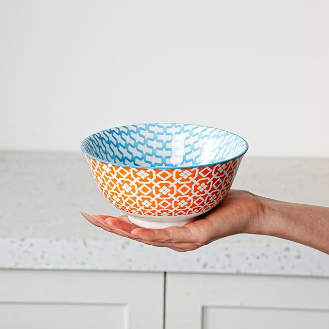 Cerkik Ceramic Soup Bowls Set - 24 Oz Deep Cereal Bowl - 6 Inch Large Kitchen Dinner Bowl Eating Pasta Salad Dessert Noodle Rice Oatmeal - Microwave Dishwasher Safe - Set of 6 - Assorted Colors