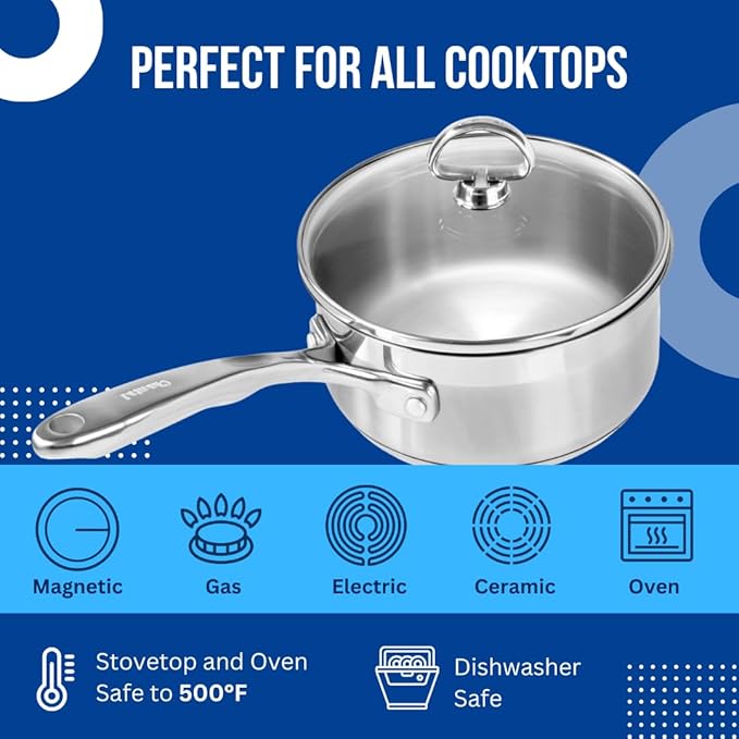 Chantal Induction 21 Steel Sauce Pan with Glass Tempered Lid (2-Quart)
