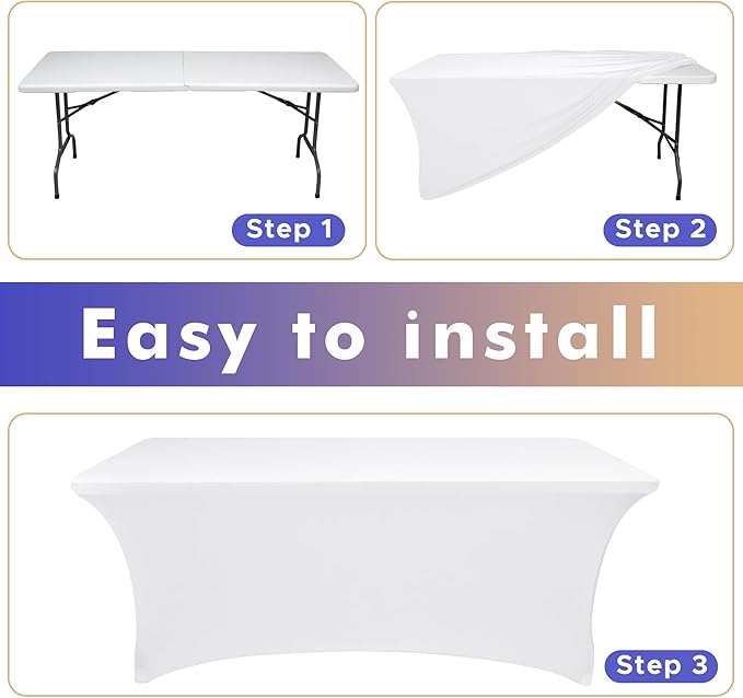 Nasitos 6 Pack White 6 ft Table Cloth Fitted-Open Back Spandex Table Covers Fabric Washable and Wrinkle Resistant Stretch Tablecloth for Parties, Wedding, Banquet, Jewelry Trade Show, Craft Fair