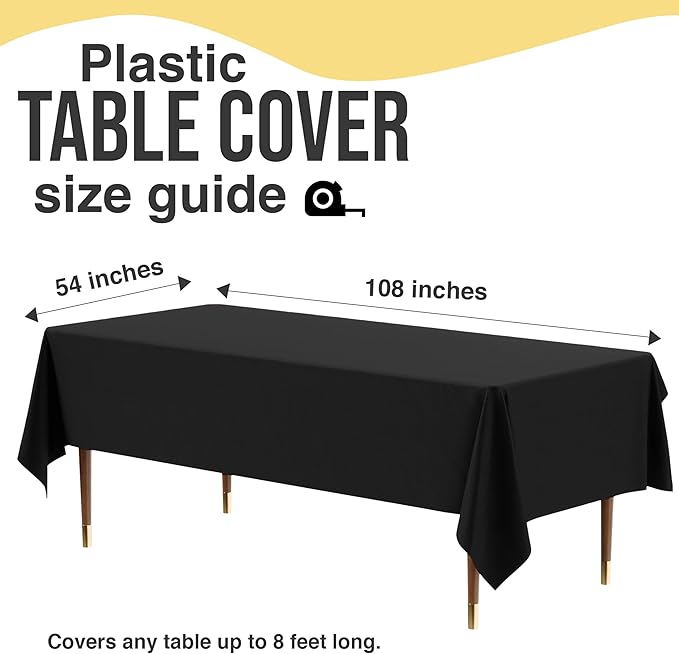 Exquisite 66% Thicker Premium Plastic Table Cloth Rectangle Table Cover 0.5 Mil 24 Pack Black Table Cloth 54 Inch x 108 Inch Disposable Tablecloth Won't Tear Easily Like Cheap Thin Brands