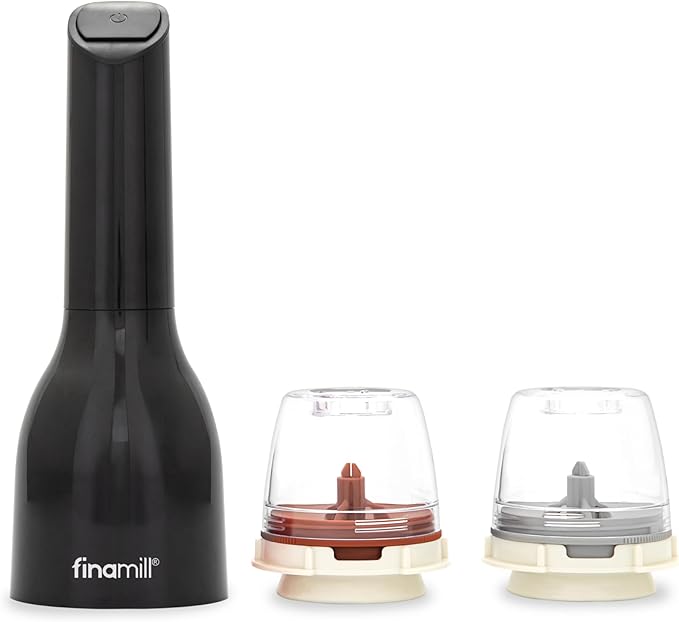 FinaMill Classic Battery Spice Mill ??Battery Operated Salt and Pepper Grinder Set, Includes 2 Interchangeable Spice Pods, Adjustable Coarseness, Ceramic Grinder, LED Light, Kitchen Gifts for Women