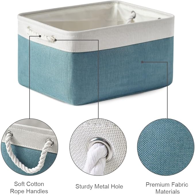 TheWarmHome Fabric Storage Bin with Handles,Storage Basket for Home Storage and Organization, Shelf Basket with Cover for Living Room Bedroom Closet竊늋hite & Green Large,15.7L*11.8W*8.3H