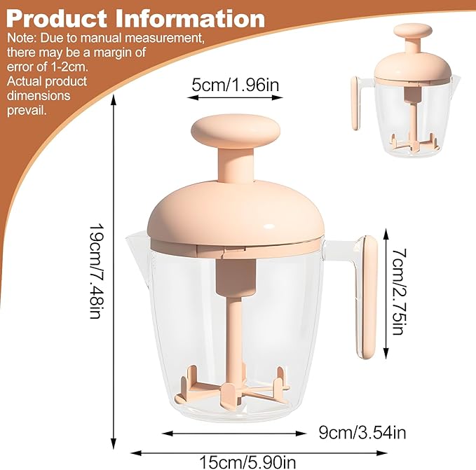 Manual Egg Mixer Ergonomic Press the Egg Beater Cup, Multi-function Blender with Built-in Foam Filter for Beating Eggs, Whipping Cream (Pink)