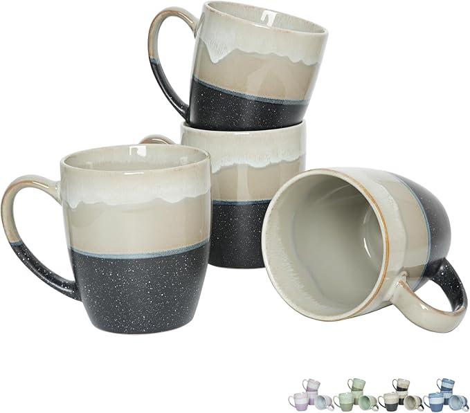 Bosmarlin Ceramic Coffee Mug Set of 4, 17 Oz, Coffee Cups with Big Handle, Microwave Safe, Unique Reactive Glaze