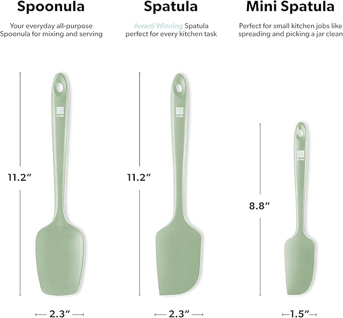 di Oro Living Silicone Spatula Set - Rubber Kitchen Spatulas for Baking, Cooking, Mixing - 600째F Heat-Resistant & BPA Free Silicone Scraper Spatulas for Nonstick Cookware - Dishwasher Safe (3pc, Sage)