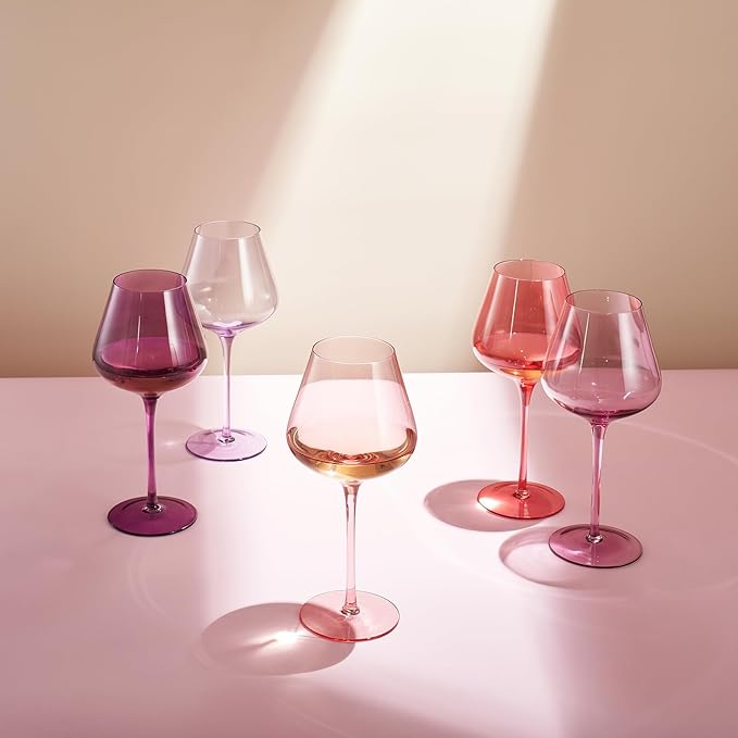 Colors of Love Pink & Red Valentines Crystal Wine Glasses Set of 6 ??Elegant Italian Style Tall Stemmed 24oz Glassware Valentine?셲 Day, Romantic Dinners, Anniversaries, Weddings Gifts, Wife Girlfriend