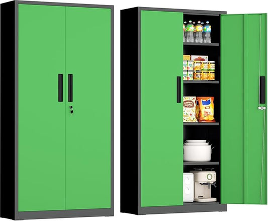 INTERGRAET 63" Tall Pantry Cabinet,Kitchen Pantry Storage Cabinets with 2 Doors and 4 Shelves,Black Green Metal Storage Cabinet,Cupboard for Home,Kitchen,Living Room/Dining