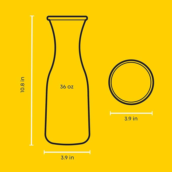 JoyJolt Glass Carafe with Lid, Set of 3 ??1 Liter Glass Pitcher for Mimosa Bar, Water, Iced Tea, Juice, Wine, Lemonade, Milk ??Dishwasher Safe Beverage Drink Dispensers for Brunch, Parties