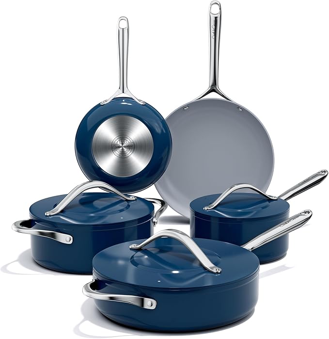 Ceramic Cookware Set Nonstick Pots and Pans Set with Lid PFAS-Free Non Toxic Cookware Set with Advanced G7 Ceramic Coating, Oven Safe Up To 500째F, Quick & Even Heat Distribution, Navy Blue