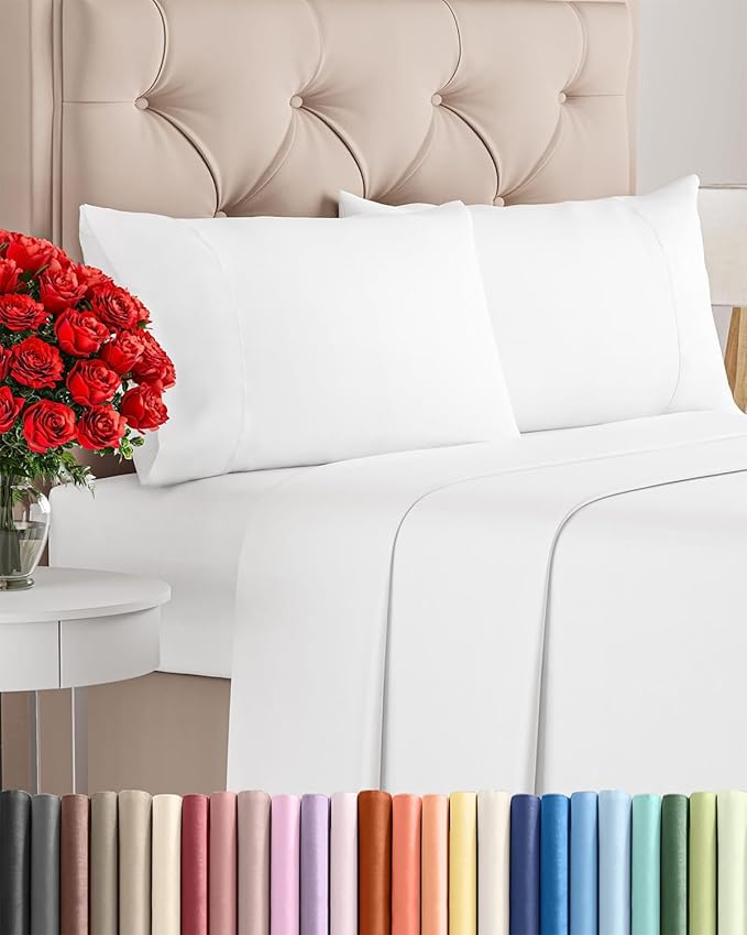 Twin XL 4 Piece Sheet Set - Cooling & Breathable Bed Sheets - Hotel Luxury Bed Sheets for Women, Men, Kids & Teens - Bedding with Deep Pockets & Easy Fit - Soft and Wrinkle Free - Twin XL White Sheets