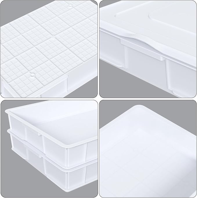 4 Packs Plastic Stackable Pizza Dough Proofing Box, Pizza Dough Tray with Lid, White