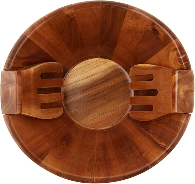 Night Tree Large wooden salad bowl with serving forks mixing, wood salad bowl set for food or fruits, magnetic utensils fit for 6?? servings, ideal to family meals or as a unique gift