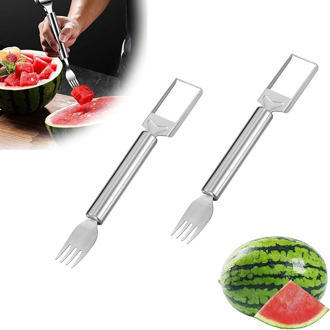 Watermelon Cutter ??2025 Upgraded Stainless Steel 2-in-1 Fork Slicer Tool | Portable & Multi-Functional for Effortless Fruit Slicing at Home, Parties, Camping & Kitchen Use (2, A)