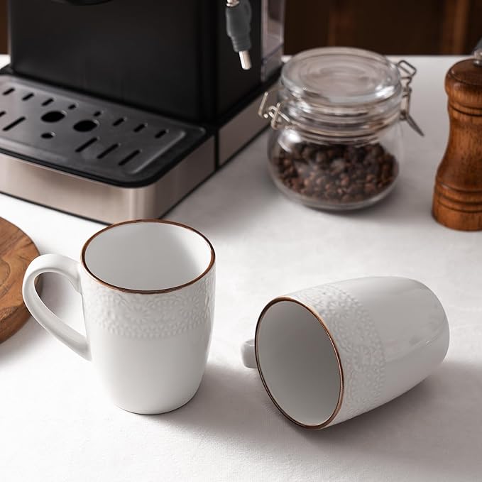 famiware Coffee Mugs Sets for 6, 12 oz Mug Set, Coffee Cups with Handle for Coffee, Tea, Cocoa and Milk, Microwave and Dishwasher Safe, White Floral