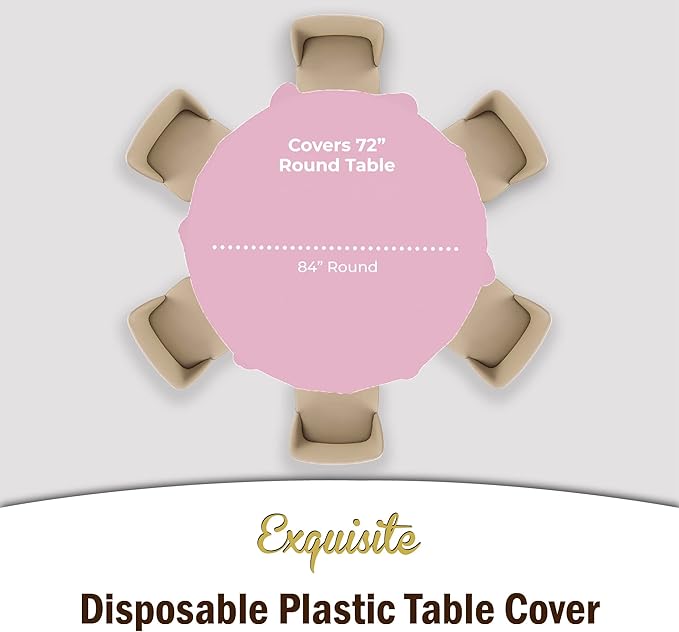 Party Solids 6-Pack Premium Plastic Tablecloth 84in. Round Plastic Table Cover - Pink