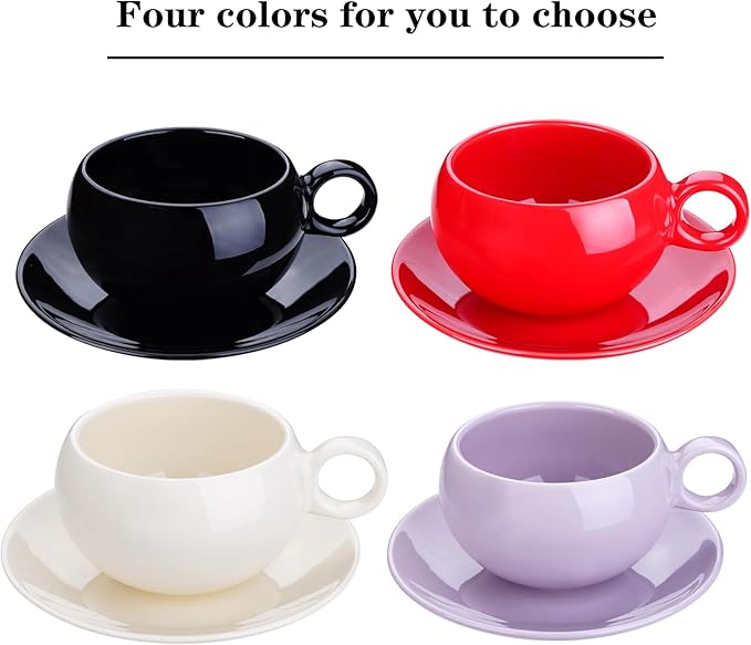 Ceramic cup and saucer Cups Set 竊?9 Ounce / 270ml 竊?Cappuccino Cups, Coffee Cups, British Coffee Cups, Porcelain Tea Set, Latte Cups竊똕et of 2 (2, red)