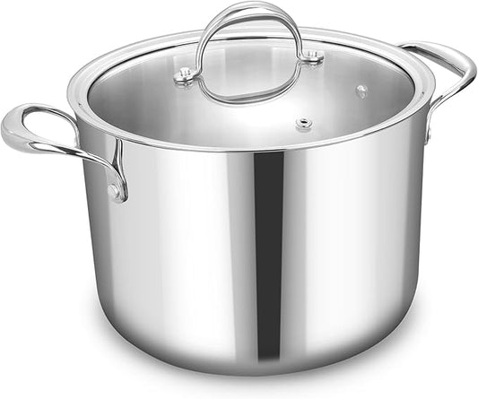 KEAWELL K3 Premium 8-Quart Tri-Ply Stainless Steel Stockpot with Lid, Induction & Oven Safe up to 600째F, Even Heating, Professional Cookware for All Stovetops (8-Qt)