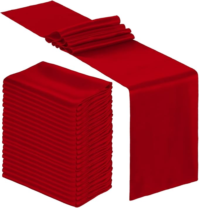 Bencailor 12 Pcs Red Satin Table Runner Bulk 12 x 108 Inches Long Table Runners Bright Smooth Fabric Tablecloth for Wedding Banquet Birthday Valentines St Patrick's Day Party Decorations