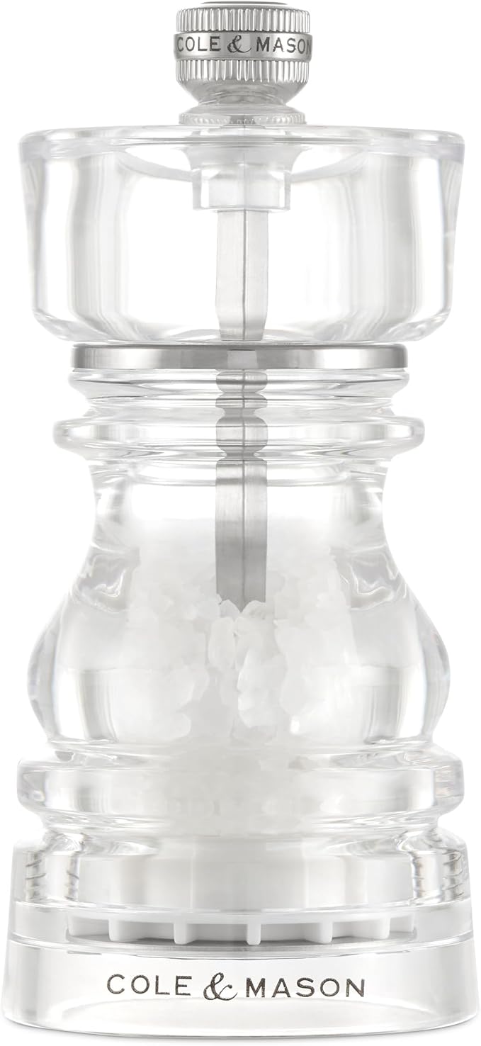 Cole & Mason London Refillable Spice Mill - Kitchen & Home Accessory - Salt and Pepper Grinder Set with Ceramic and Carbon Steel Mechanism - 5", Acrylic
