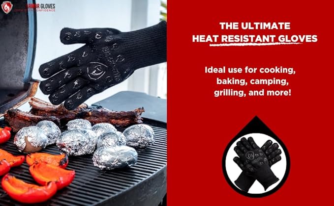 Grill Armor Oven Gloves ??932째F Heat, Fire & Cut Resistant Mitts for BBQ, Grill, Cooking, Grilling, Baking, Smoker & Fire Pit