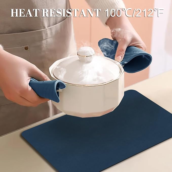 BLESWIN Faux Leather Placemats, PU Dining Table, Waterproof and Oil Resistant Easy to Clean, Heat Resistant Reversible Use Table Mats for Kitchen, Dining Table,Outdoor ??12 횞 17 Inch, Dark Blue&Yellow