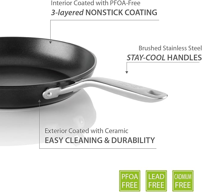 TECHEF - Onyx Collection 10-Inch Nonstick Frying Pan Skillet, PFOA-Free, Dishwasher Oven Safe, Stainless Steel Handle, Induction-Ready, Made in Korea (10-inch)
