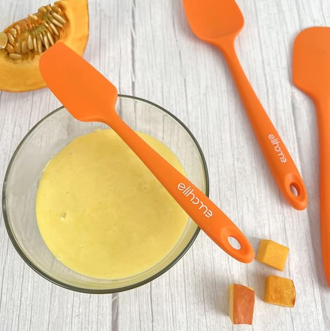Elihome Chef Series 3 Piece Silicone Spatula Set - 600째F Heat Resistant Non Stick Rubber Kitchen Scraper Spatulas for Cooking, Baking, and Mixing ??BPA Free and LFGB Certified Silicone (Orange)