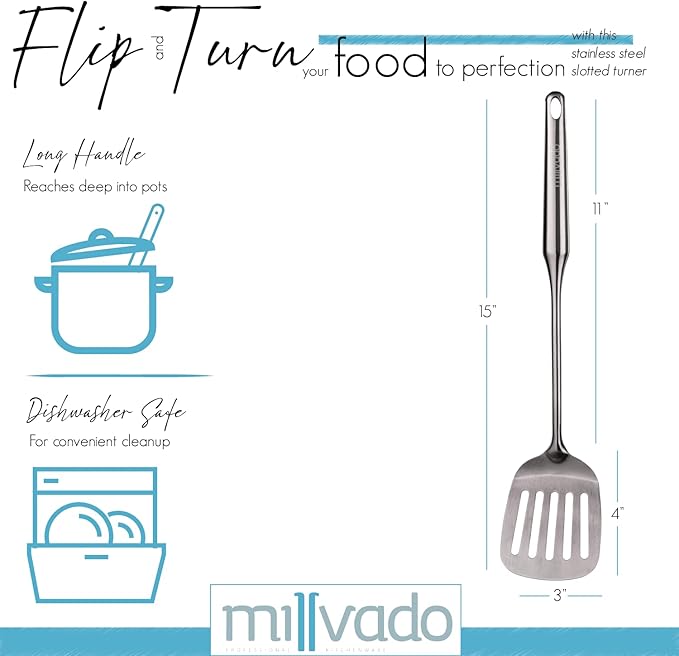 Stainless Steel Cooking Spatula,15 Inch Metal Turner, Kitchen Slotted Flipper For Grills, Camping BBQ?셲, Frying Pancakes, Burgers, Large Cookware For the Professional Chef