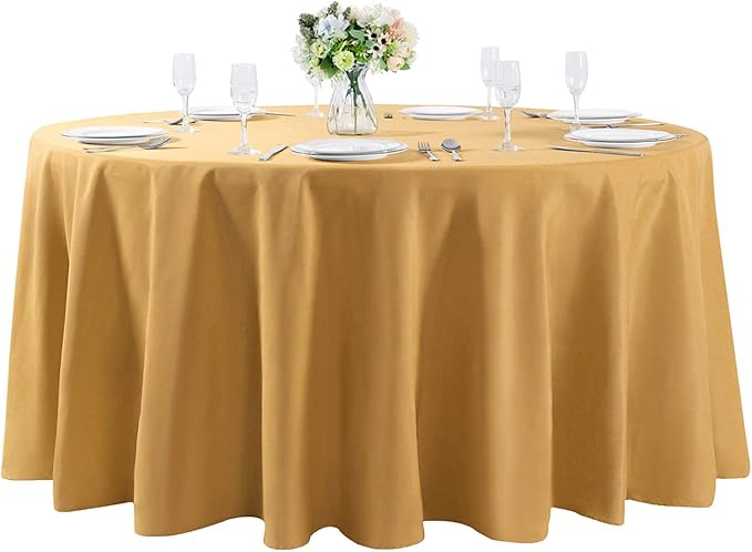Cupuamon 108 inch Round Tablecloth Washable Polyester Table Cloth Decorative Table Cover for Wedding Party Dining Banquet（108 inch,Gold）