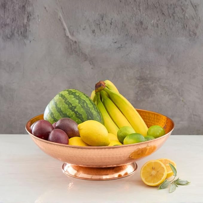 Copper Fruit Bowl for Kitchen Counter, Decorative Bowl, Table Centerpiece, Kitchen Storage, Home Decor, Copper Accessories, Pedestal Bowl (Large 15")