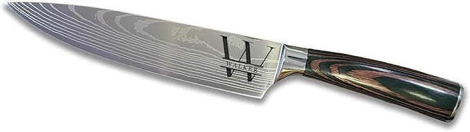 Professional Chef Knife | Personalized 8" Stainless Steel Kitchen Knife | Custom Engraved Initial & Name | Brown Pakka Wood Handle