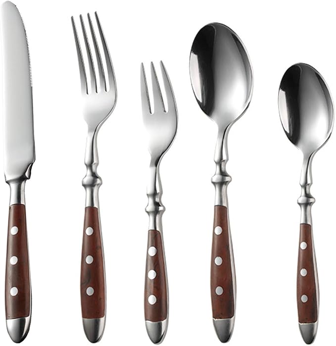 Silverware Set for 4 Food-Grade Stainless Steel Cutlery Set 20 Pcs Forks and Spoons Silverware Set Mirror Finished Dishwasher Safe Elegant Cutlery for Home and Dining Built to Last （Dark Brown）