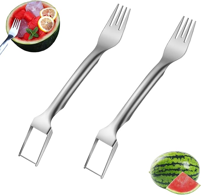 Watermelon Cutter ??2025 Upgraded Stainless Steel 2-in-1 Fork Slicer Tool | Portable & Multi-Functional for Effortless Fruit Slicing at Home, Parties, Camping & Kitchen Use (2, B)