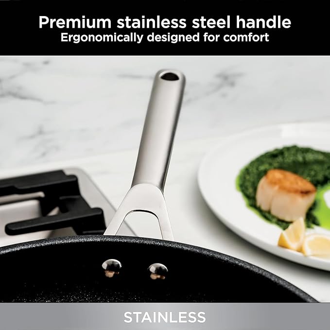 RV pan Stainless Steel Non Stick Fry Pan Set,8 & 10 Inch,Gas Electric Induction Compatible,PFOA Free,Dishwasher Safe,Oven Safe up to 500째F,2-Piece Cookware,Even Heat Distribution & Stay Cool Handles.