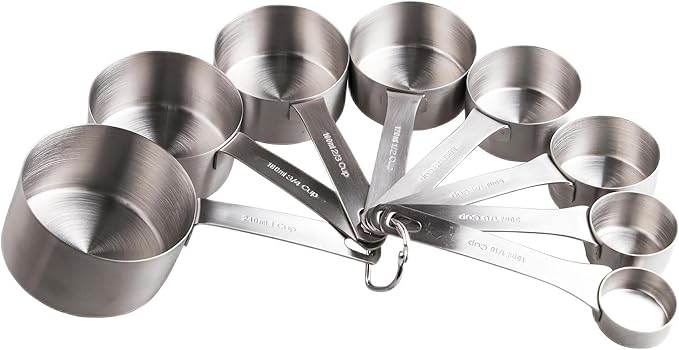 Smithcraft Measuring Cup Set of 8, 18/8 Stainless Steel Measuring Cups for Kitchen & Baking, Heavy Duty Metric & US Measure Cups Set with 2/3 Cup & 3/4 Cup Meaure Cups