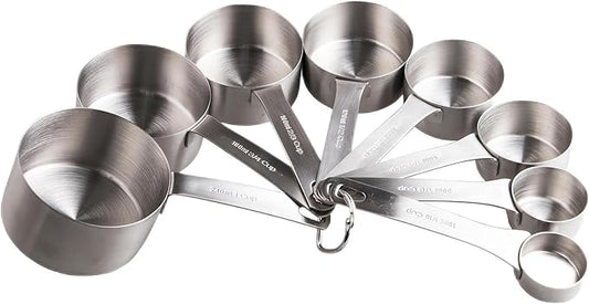 Smithcraft Measuring Cup Set of 8, 18/8 Stainless Steel Measuring Cups for Kitchen & Baking, Heavy Duty Metric & US Measure Cups Set with 2/3 Cup & 3/4 Cup Meaure Cups
