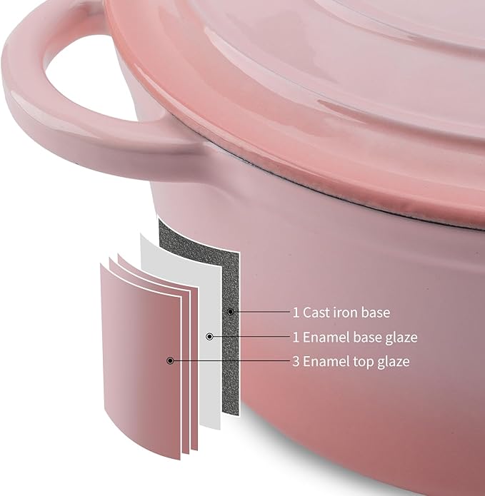 Enameled Cast Iron Dutch Oven Pot with Lid Heavy-Duty Cookware for Bread Baking,Braising,Stews,Roasting,Oven Safe up to 500째F,7QT,pink