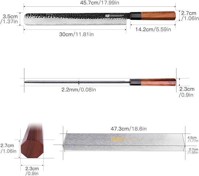 FINDKING Brisket Slicing Knife 12 Inch, Sharp Carving Knife for Meat, BBQ, High Carbon Steel Blade, African Rosewood Octagonal Handle (Dynasty Series)