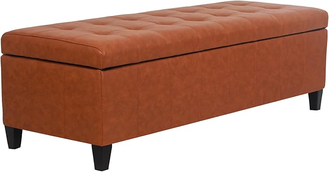 Joveco 51 Inch Storage Ottoman Bench,Tufted Leather Storage Bench for Bedroom (51??Dark Orange)