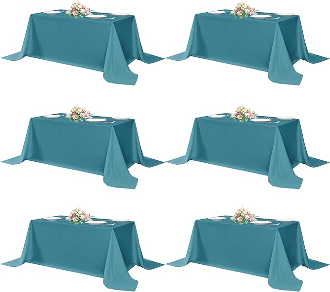 sancua Rectangle Tablecloths 6 Pack - 90x156 Inch - Teal Washable Fabric Cloth Table Cloth, Large Reusable Polyester Table Covers for Wedding, Party, Birthday, Banquet