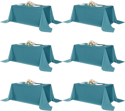 sancua Rectangle Tablecloths 6 Pack - 90x156 Inch - Teal Washable Fabric Cloth Table Cloth, Large Reusable Polyester Table Covers for Wedding, Party, Birthday, Banquet