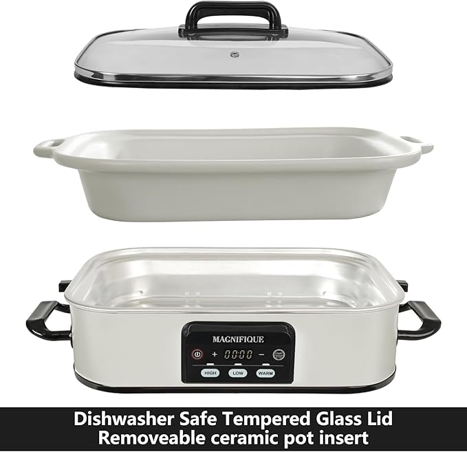 4 Quart Casserole Digital Slow Cooker, Premium Ceramic Bakeware for Oven, Dishwasher Safe Baking Dish, White White