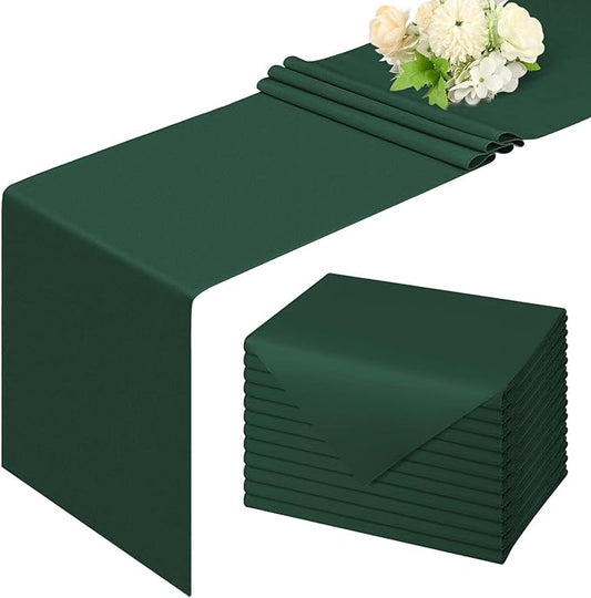 12 Pack Dark Green Table Runner 9FT Polyester Table Runners,12x108 inch Rustic Farmhouse Table Runner, Washable and Reusable Table Runners for Wedding Birthday Parties Banquet Christmas